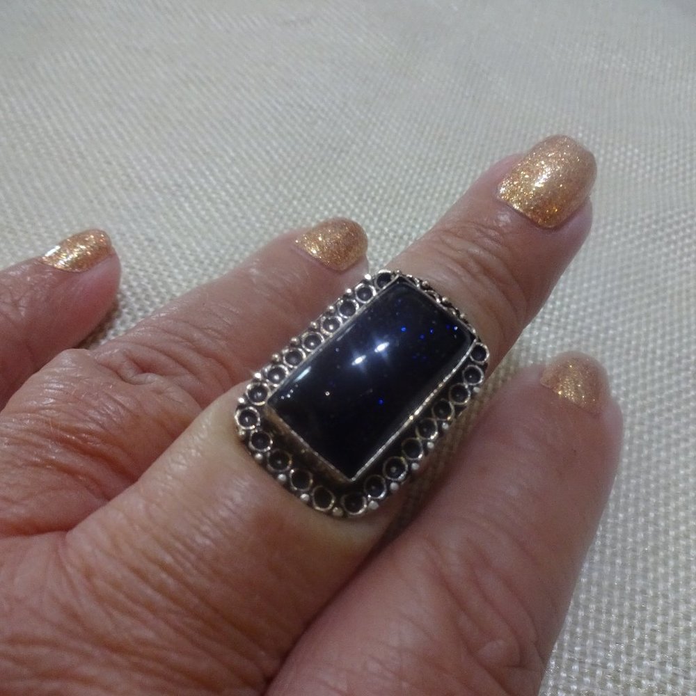 Sparkling "BLUE SUNSTONE" Handmade Sterling Ring Size 9.5 #908A